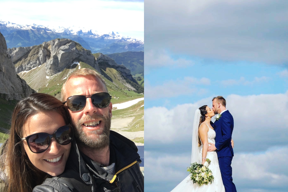 Couple selfie and wedding photo travel friendships