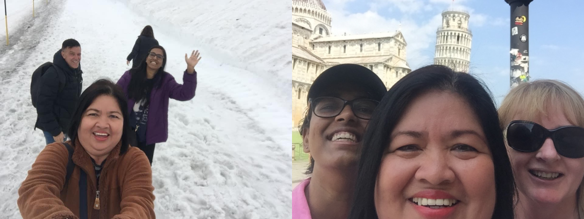 Friends sightseeing Switzerland and Pisa, Italy travel friendships
