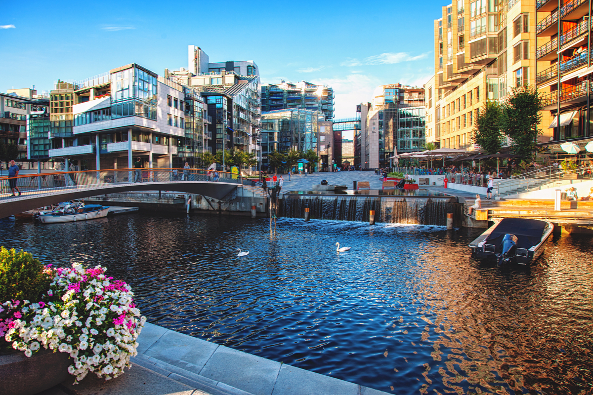 View of river and city in Oslo Norway Earth Day