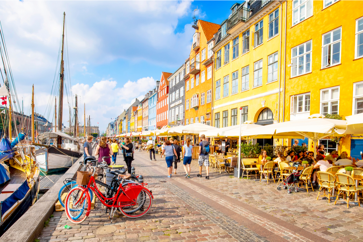 Bicycle in colourful Nyhavn Harbour Copenhagen