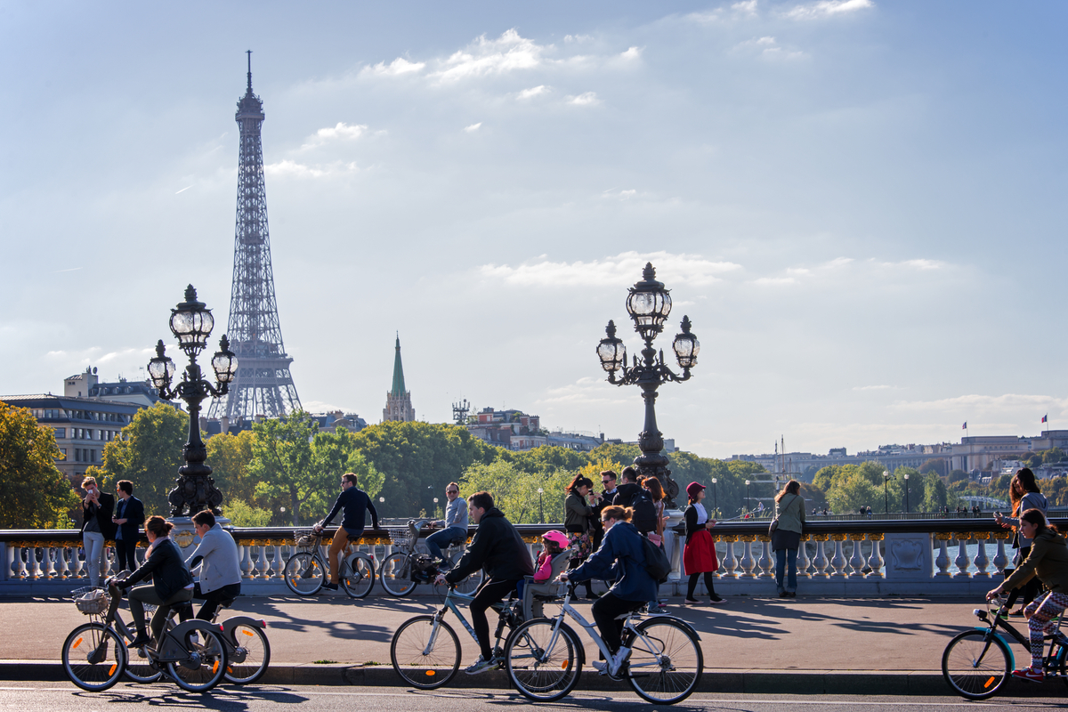 People riding bicycles in Paris France