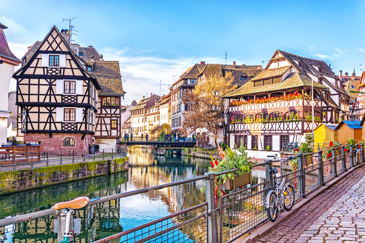 Bicycle next to canal in Strasbourg France