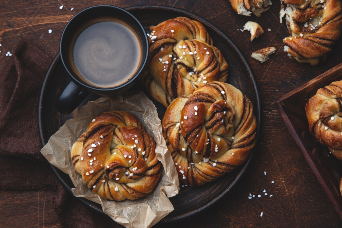 Fika with coffee and cinnamon buns, Sweden