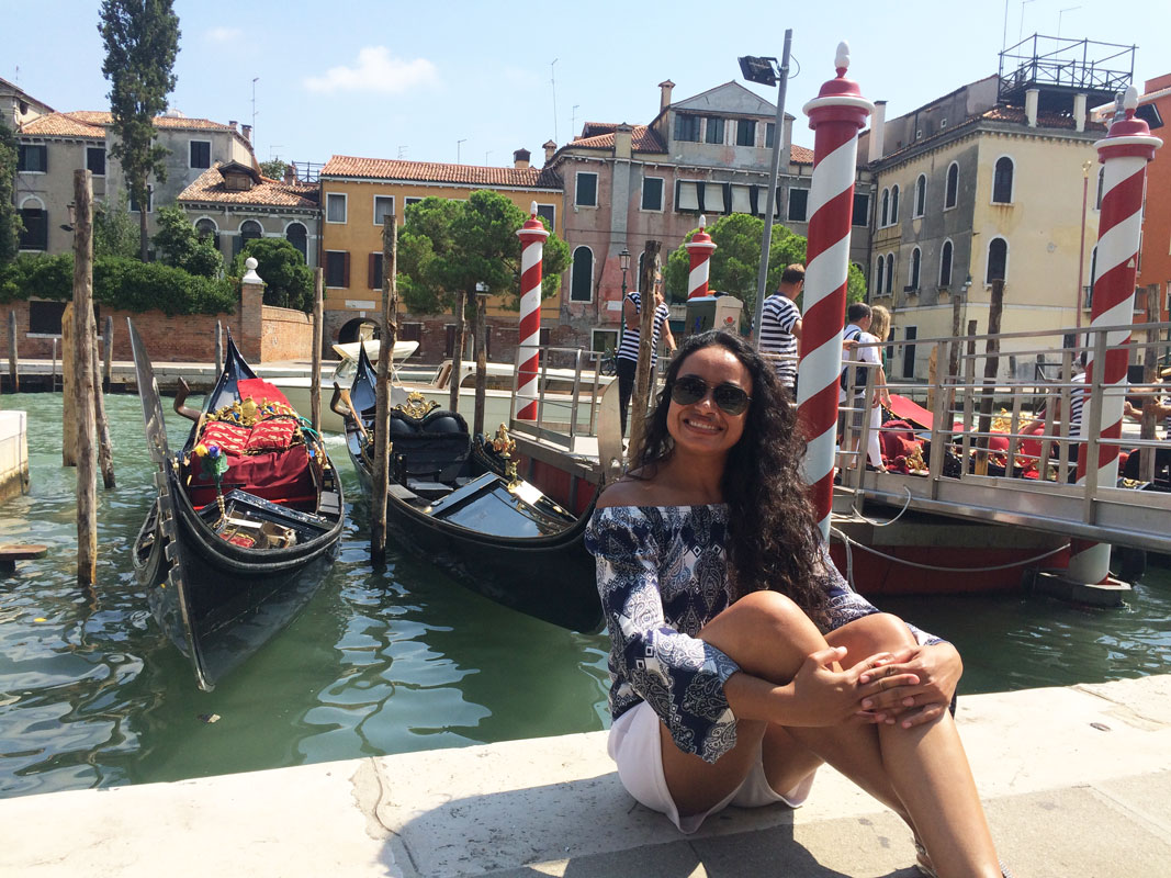 Happy traveller in Venice Italy