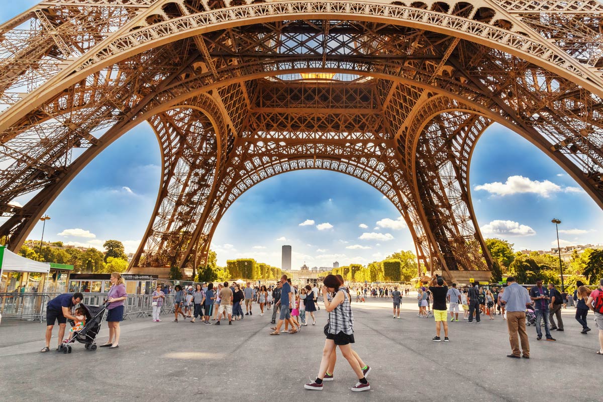 Tourists at Eiffel Tower in Paris